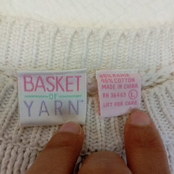Vintage Basket Of Yarn 90s Sweater Womens L Floral Design Bohemia Boho - Picture 2 of 12